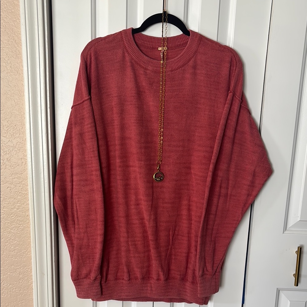 Free People Red Crewneck Sweater with Fitted Silhouette